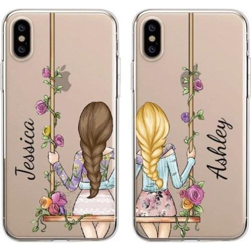 Custom Personalized Name Travel BFF Best Friend Girl Mobile Phone Soft Transparent Case For iPhone 12 11 Pro XS Max XR X 8Plus