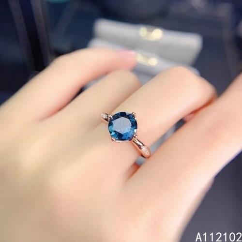 KJJEAXCMY fine jewelry 925 sterling silver inlaid natural London Blue Topaz girls trendy simple round gem ring support check