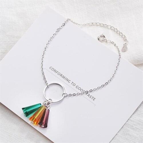 Beautiful New Fashion Colorful Rainbow 925 Sterling Silver Jewelry Sweet Fan Shaped Crystal Bracelets SB138