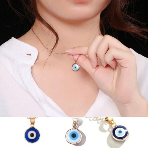 Round Drop Shape Evil Eye Necklace Blue Turkish Golden Chain Evil Eye Necklace for Women Men Lucky Protection Gifts