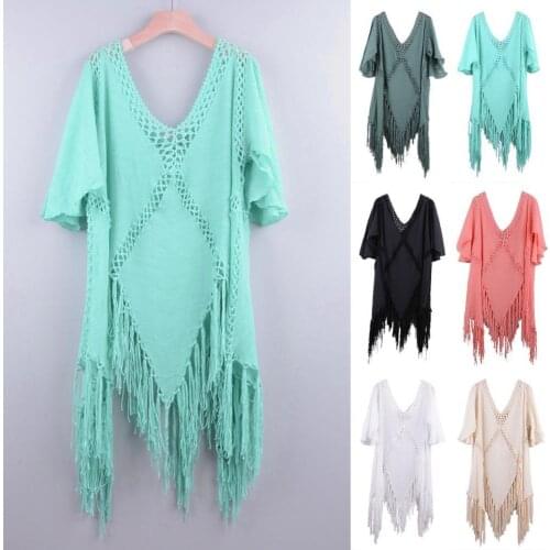 50% Hot Sales Summer Irregular Bikini Cover Up V Neck Loose Hollow Out Swimwear Cover Up for Vacation