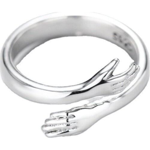 MIQIAO 2021 New Hands Hug Couple Rngs Alloy Men And Women Embrace Open Rings Proposal Rngs Valentines Day Gifts Confession