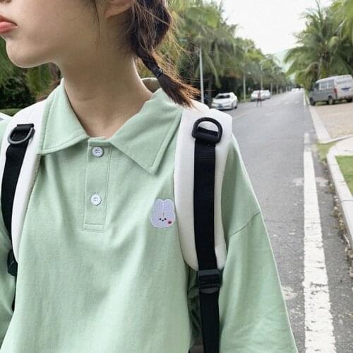 Fashion Cute Green Shirt Streetwear Harajuku Cool Japan Embroidery Casual Gothic Tshirt Funny Punk Loose Polo Shirt Tops Girl