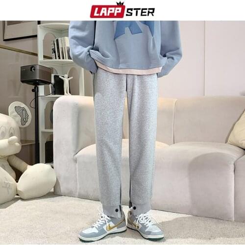 LAPPSTER Men Vintage Solid Designer Sweatpants 2021 Mens Streetwear Causal Baggy Joggers Pants Man Harajuku Korean Fashion Pants