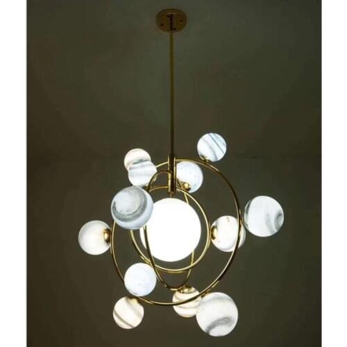 New Style Hall Parlor Led Chandelier Cosmos Planet Glass Ball Restaurant Pendant Lamp Art Design Bedroom Hanging Lamp Home Deco