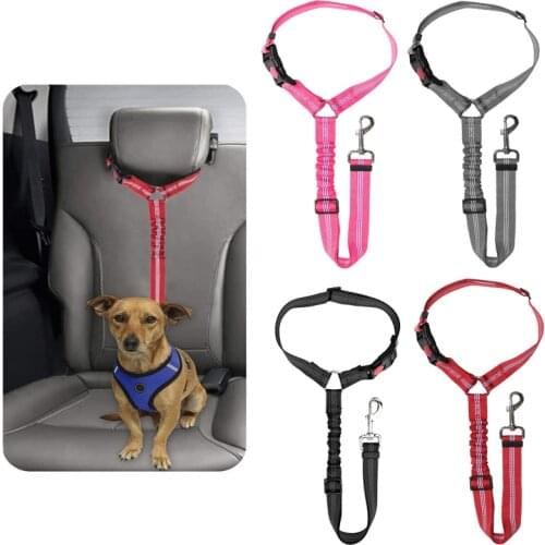 Dog Seat Belt Adjustable Durable Car Seat Belt Reflective Elastic Nylon Bungee Connect Dog Harness in Vehicle Travel Strap Leads