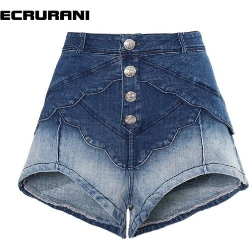 ECRURANI Vintage Hit Color Shorts For Women High Waist Patchwork Loose Casual Short Pants Female Fashion Clothing 2021 New Style