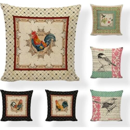 Modern Handmade Vintage Shabby Chic Wood Bird Series Cushion Cover Rooster Cojines Office 18Linen Home Office Decor Kussenhoes