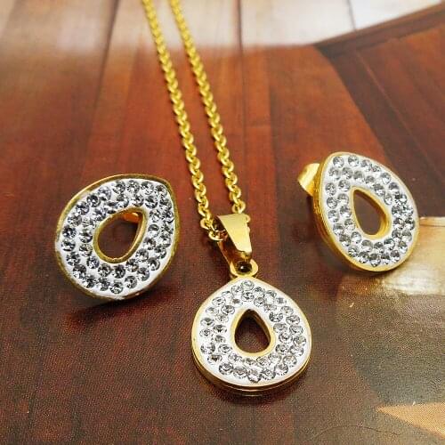 316L Stainless Steel Jewelry Wedding Party,Big Drop crystal Brilliant club Earrings Pendant Necklace set gift