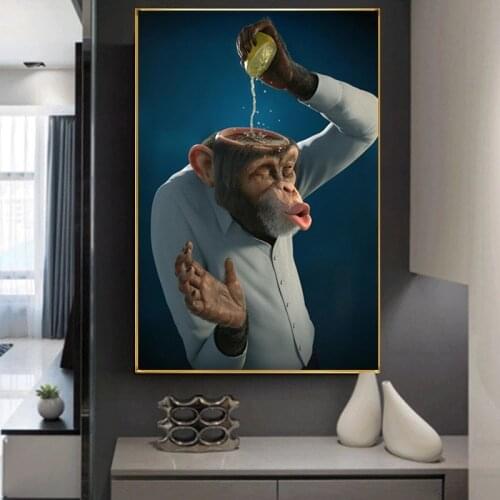 Funny Monkey Lemon Canvas Painting Gorilla Animal Posters and Prints Quadro Wall Art Picture for Living Room Decoration Cuadros