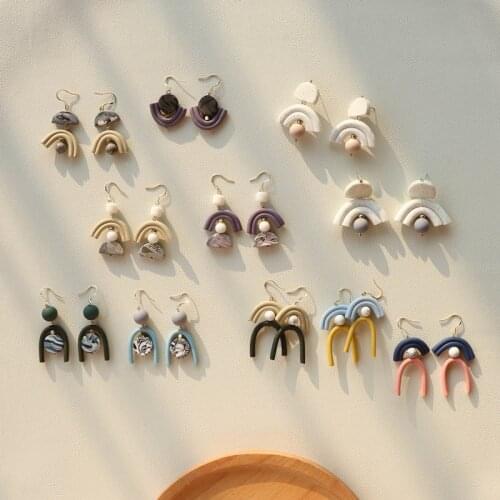 AOMU 2020 New Bohemia Clay Chic Geometric Round Multilayer Line Mixed Color Hook Earrings for Women Drop Earring Vintage Jewelry