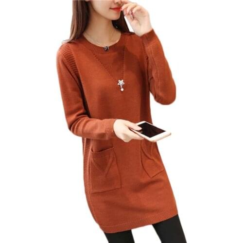 Women Sweater Pullover New Autumn Winter Long-sleeved Warm Sweater O-neck Solid Large size Mid-Long Jumper Sweater Female Tops