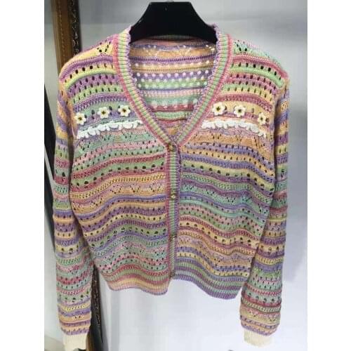 2021 Autumn new sweaters women fashion casual striped knitted cardigan sweater