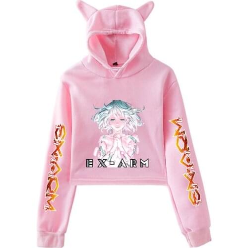 2020 New Anime EX-ARM Japanese Cartoon HiRock Alma Fashion Cat Ears Crop Top Hoody Women Cropped Hoodies Sweatshirt Pullovers