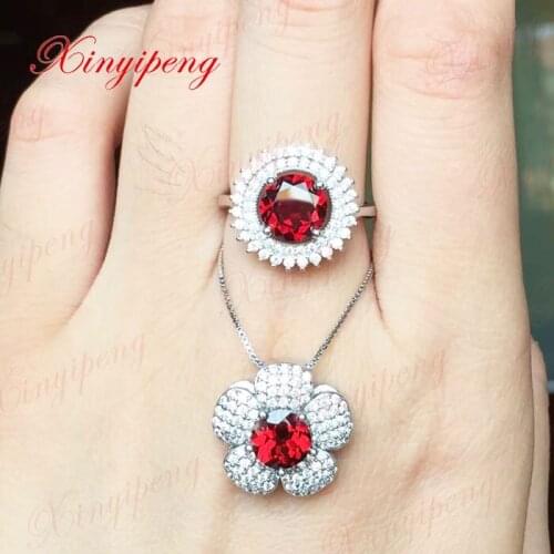 Red Color jewelry Women 925 Sterling silver 100% natural Garnet suit