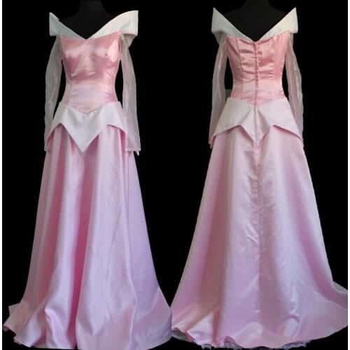 Sleeping Beautiful Girl Cosplay Aurora Costume Adult Women Elegant Pink Princess Dress Fancy Halloween Carnival Party Gown
