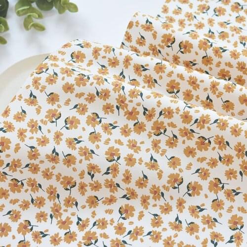 1meter 100% cotton Little golden flower fabric for Childrens skirt dress DIY Summer clothes bag handwork fabric art XMT