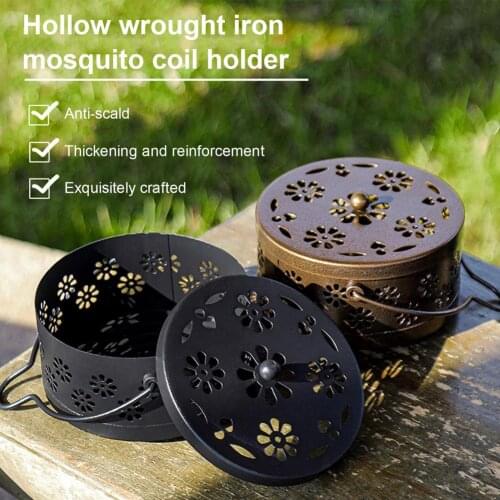 1pcs Mosquito Coil Holder Portable Mosquito Incense Burner Hollowed Anti Scald Garden Classical With Handle Mosquito Coil Holder