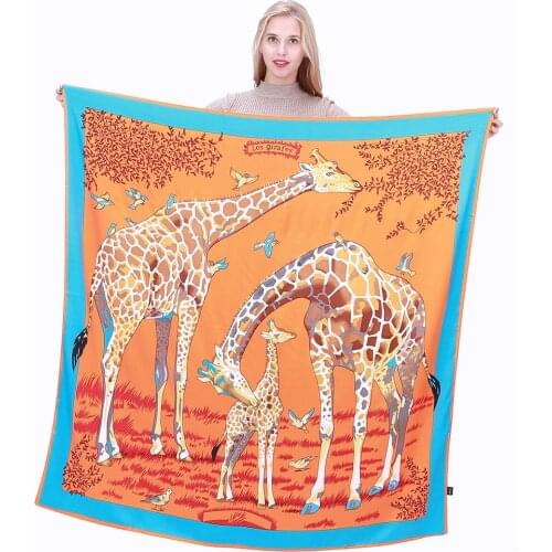 2021 Joker Big Size Square Silk Bandanas Womens Fashion Twill Giraffe Scarf Shawl Animal Print Big Bandanas Wholesale 130*130CM