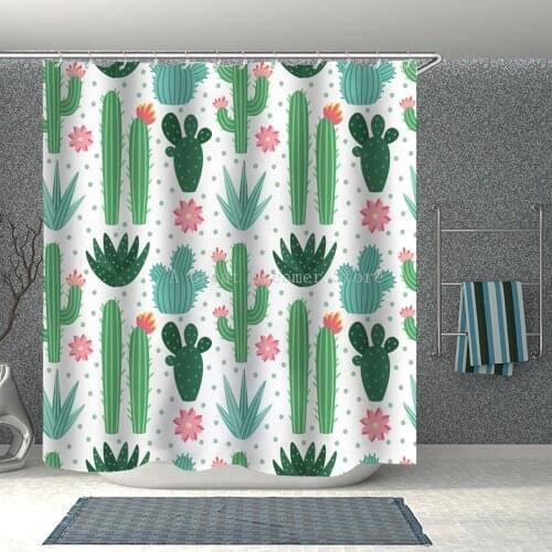 2021 Bathroom Shower Curtain Green Plant Cactus 3D Printing Waterproof Shower Curtain Non-slip Floor Mat Toilet Seat Cushion