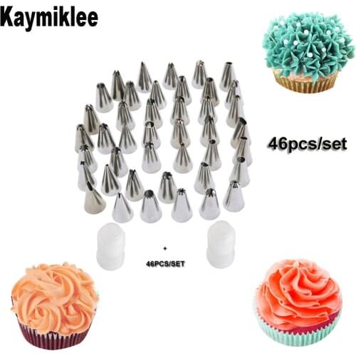 Kaymiklee 46PCS/SET Stainless Steel Nozzles Russian Tulip Icing Tools Set For Cake Decoration CS028