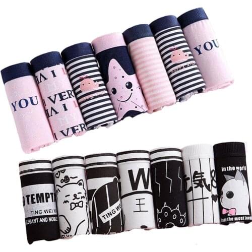 7 Pcs/Set Underwear Womens Cotton Panties Print Briefs For Girl Ladies lingerie Cartoon Girls Pink Pantys Underpants For Woman
