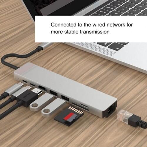 8-in-1 Type-C to 4K HDMI- Docking Station Notebook Nub Network Card PD Fast Charge USB Type C Hub Adapter for MacBook