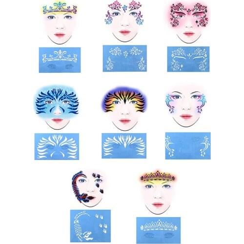 8 Styles 1PC Reusable Face Paint Airbrush Glitter Tattoo Stencil Body Paint Facial Makeup Template Drawing Tattoo Design Tool