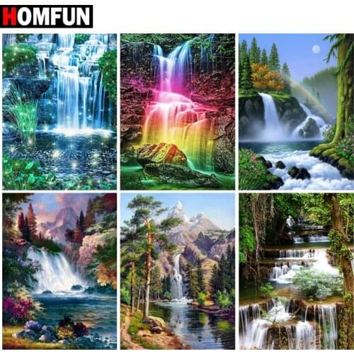 HOMFUN Full Square/Round Drill 5D DIY Diamond Painting "Waterfall landscape" Embroidery Cross Stitch 5D Home Decor Gift