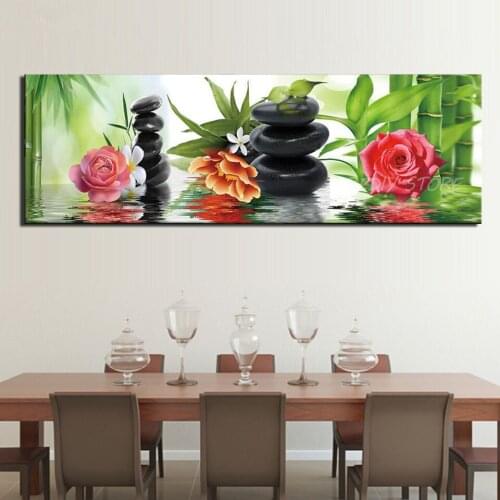 Bamboo zen black stone large 5d diy diamond paintings full square round drill red flowers diamond embroidery mosaic decor N490