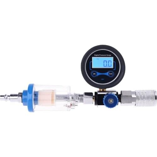 Digital Water Oil Separator Filter 1/4" NPT Inlet & Outlet Air Compressor Fitting with Pressure Regulator for Spray-Gun