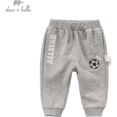 DBA16199 dave bella spring baby boys fashion cartoon letter pants children full length kids pants infant toddler trousers