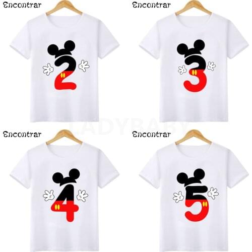 Kids Cartoon Mouse T-shirts Baby Boys/Girls Happy Birthday Number 1-10 Bow Funny T shirt Children Short Sleeve Tops,HKP2438