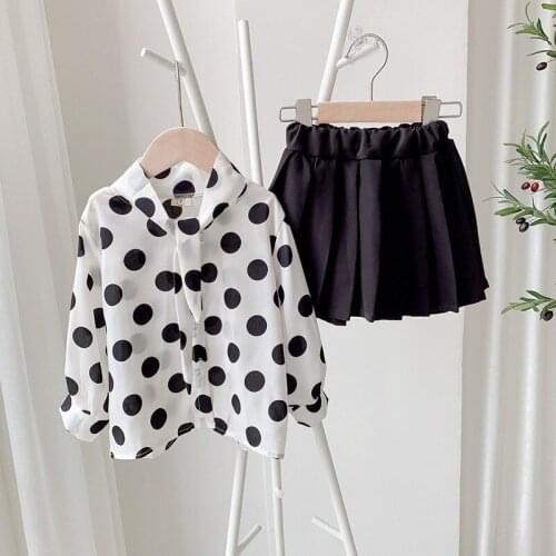 2 3 4 5 6 Years Toddler Girl Sets Autumn New Arrival Polka Dot Printed Long Sleeve Blouse Skirt Kids Clothing Baby Girl 2pcs
