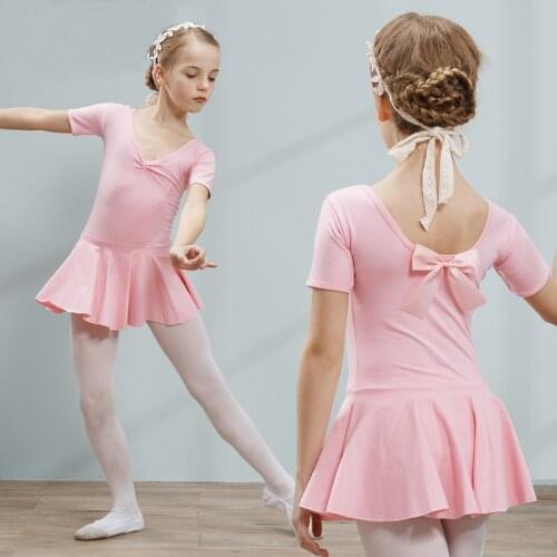Childrens short sleeve ballet Dancing leotard dress Costume exercise clothes Girls summer bowknot examination ballet clothes