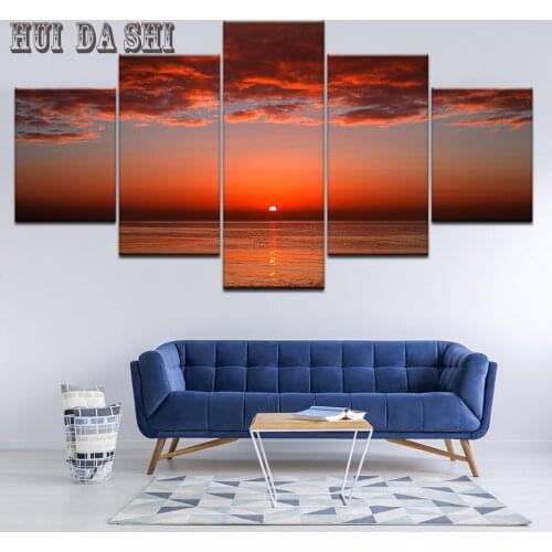 Wall Art Posters Modern Home Decor Living Room Bedroom 5 Pieces Sea View Sunset Landscape Canvas Print Modular Picture Framework