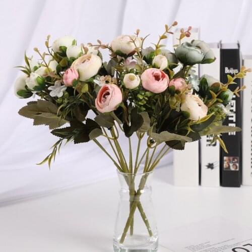 1 pieces Artificial small rose flower head bouquet Wedding Christmas decorations for home DIY New Year Candy box Holding flowers