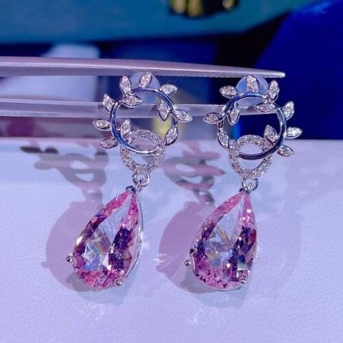 J317 Fine Jewelry Real Pure 18 K White Gold AU750 100% Natural Pink Morganite Gemstone 7.6ct Drop Earrings for Women