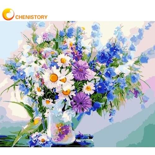 CHENISTORY Daisy Flower Vase Paint By Number For Adults DIY On Canvas With Frame 60x75 Oil Picture Coloring By Number Home Decor
