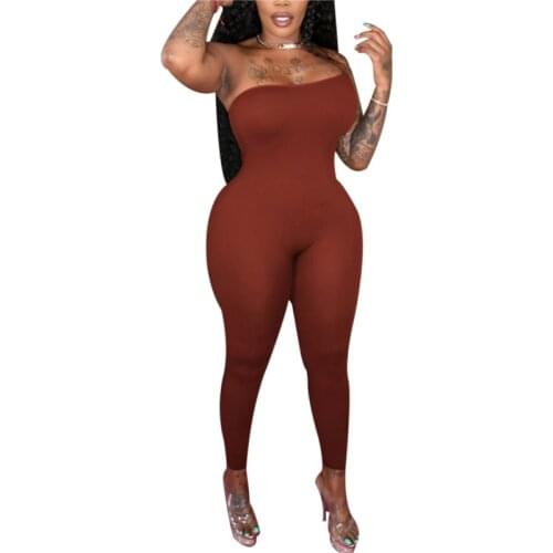 Women Jumpsuit Solid Color One Shoulder Sleeveless Ribbed Slim Overalls Sexy Ladies Backless Casual Homewear Suspender Romper