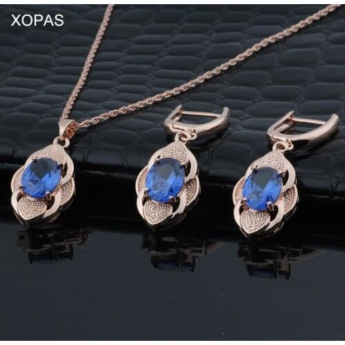 XOPAS Best Gift 585 Rose Gold Color Jewelry Set Zircon Wedding Jewelry Necklace Pendant Earrings Set