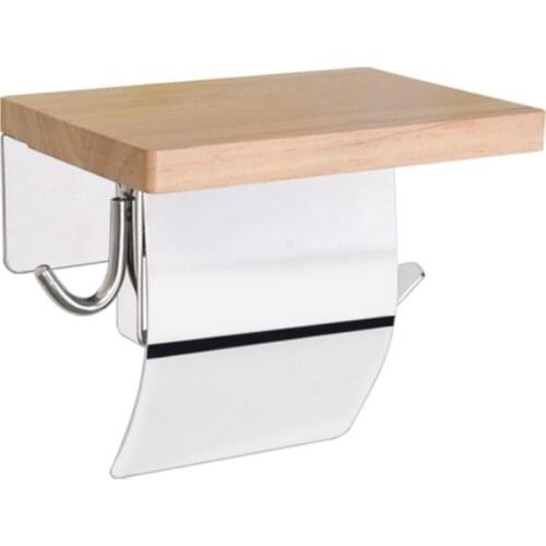 Creative Waterproof 304 Stainless Steel Bathroom Tissue Box Toilet Paper Roll Paper Holder Solid Wood Toilet Paper Box