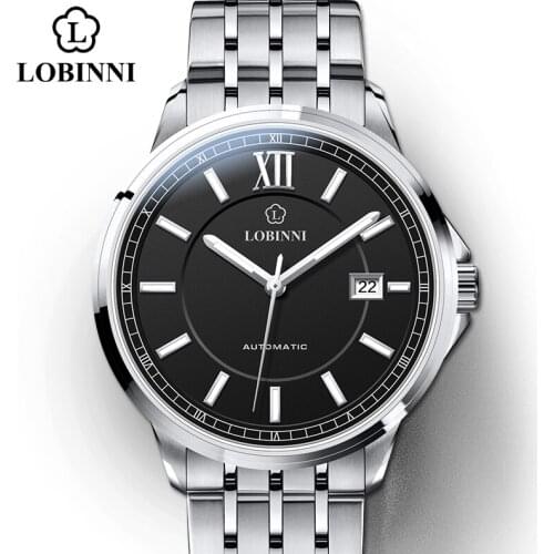 Lobinni Mens Automatic Watch For Japan SIEKO Movement Business Mens Mechanical Watch Stainless Steel Sapphire zegarek meski