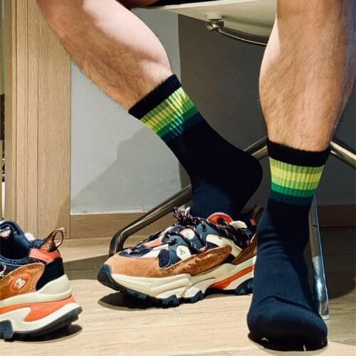 Fashion Black Unique Design Rainbow Green Striped Socks Sexy Gay Top Vers Bottom Men Sports Tube Football Socks Comfortable