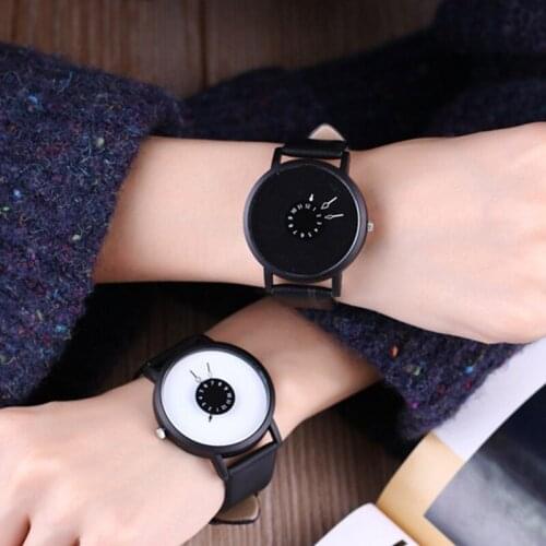 Hot Fashion Creative Watches Women Men Quartz-watch Unique Pointer Dial Design Minimalist Lovers' Watch Leather Wristwatches