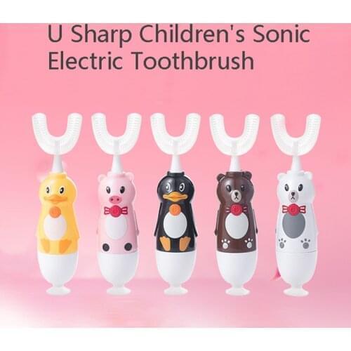 New U-Shaped Children Electric Toothbrush Kids Sonic Childrens 360 Degree Automatic Ultrasonic Kid Battery Cartoon Power Tooth