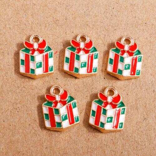 10pcs 10*13mm Enamel Christmas Gift Box Charms for Jewelry Making Cute Drop Earrings Pendants Necklaces Keychain DIY Crafts Gift