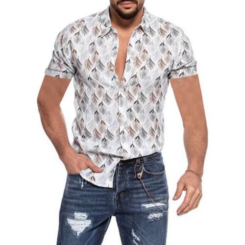 Simple Stylish Short Sleeve Leaf Printed Shirt Beachwear Shirt Turn-down Collar for Office