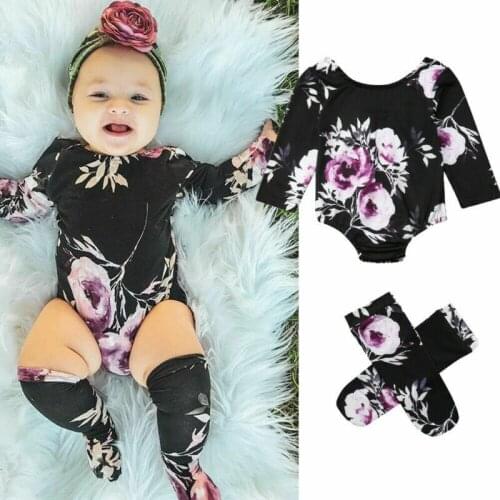 Pudcoco 2020 Cute Newborn Baby Girls Tops Romper Floral Outfits Set Clothes Socks