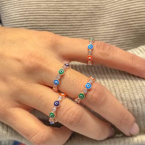 Tamtur Colorful Evil Eye Beaded Silver Ring